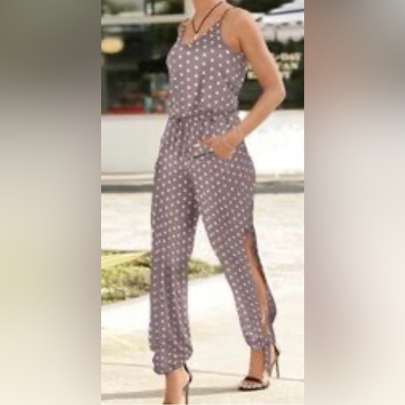 Lascana For Venus Pants - Venus Polka Dot Jumpsuit with Side Slit